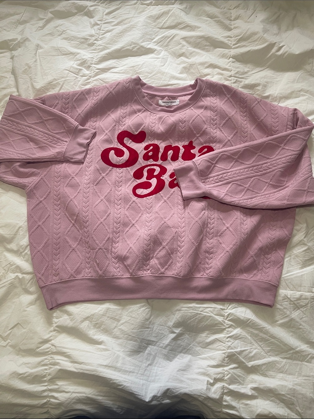 Grayson Threads Pink Cable Knit Sweatshirt with Red Script